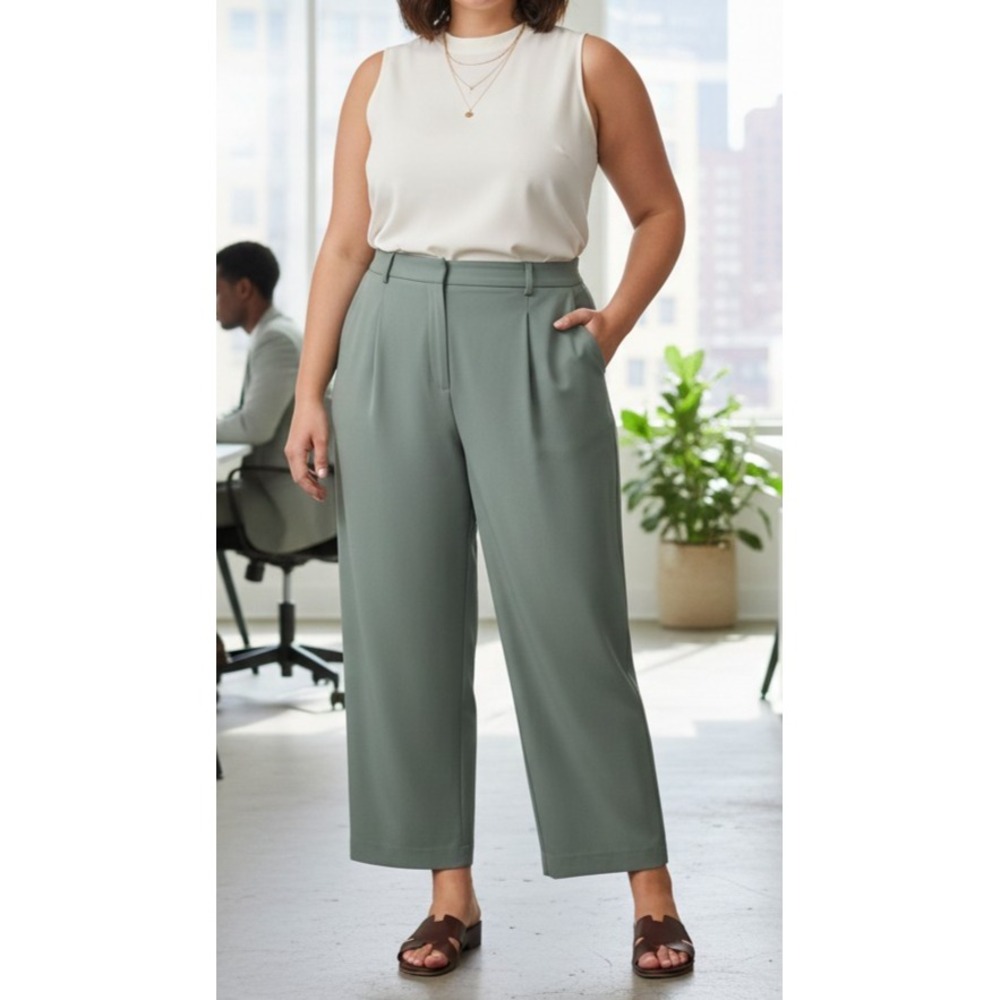 HM Womens‎ Sage Green Pleated High Waist Wide Leg Trousers Size 12 1175599 8